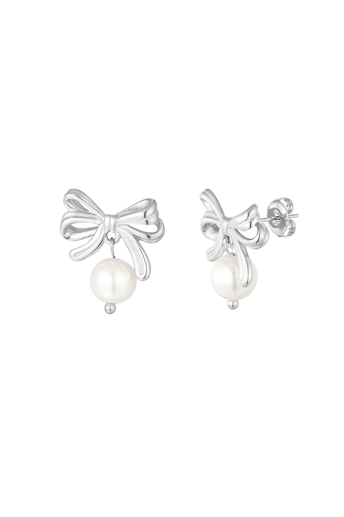 Bow earrings with pearl - silver h5 