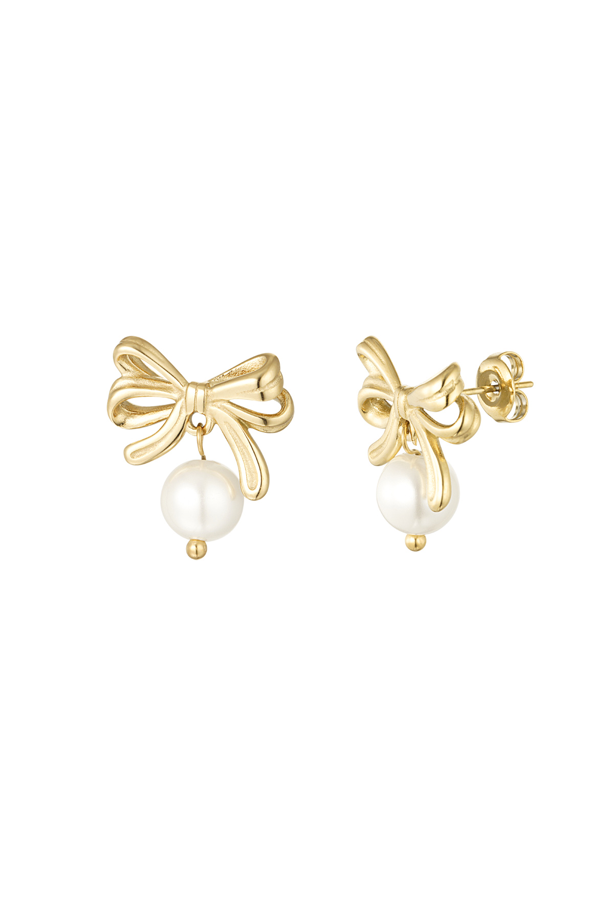 Bow earrings with pearl - gold