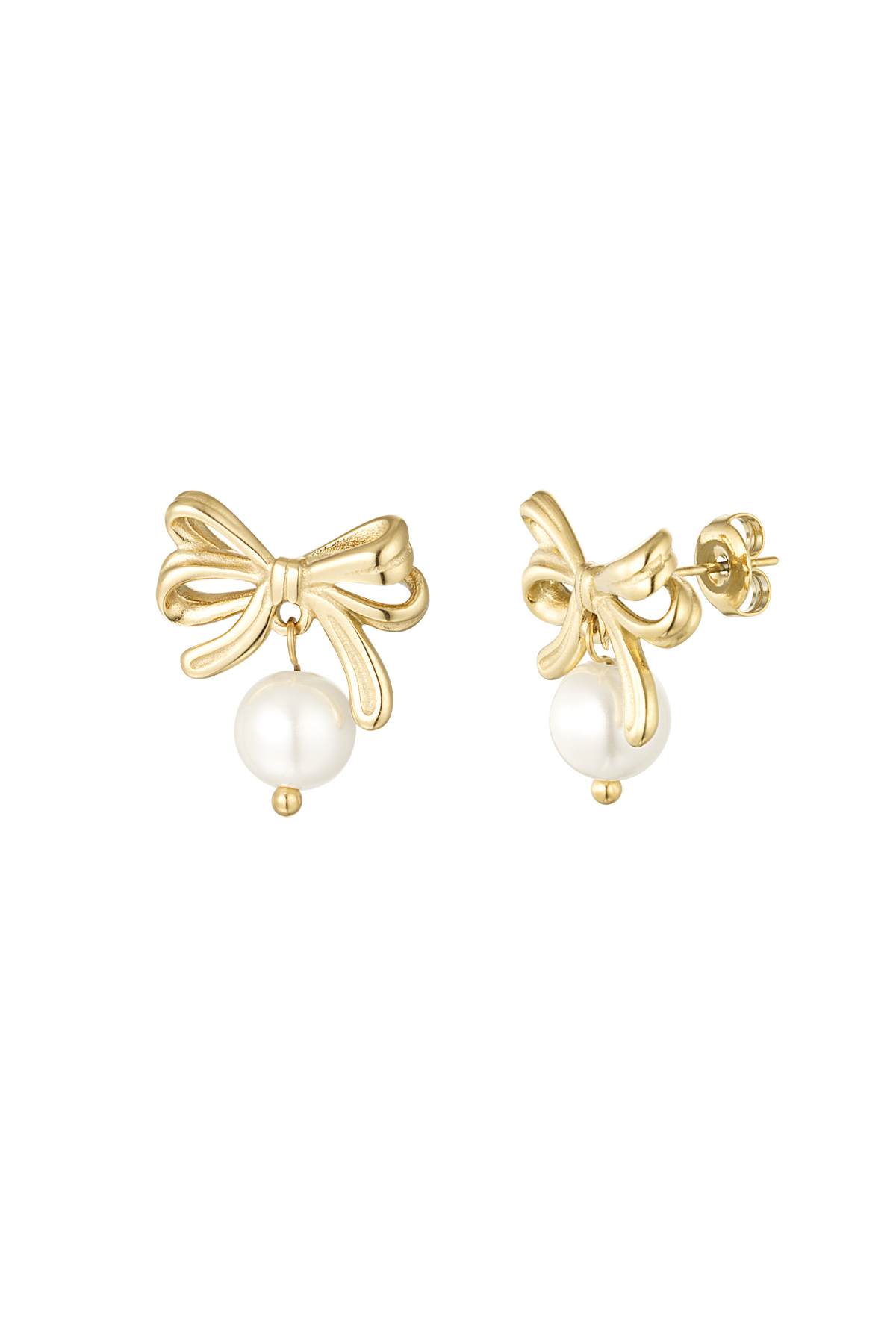 Bow earrings with pearl - Gold color 2