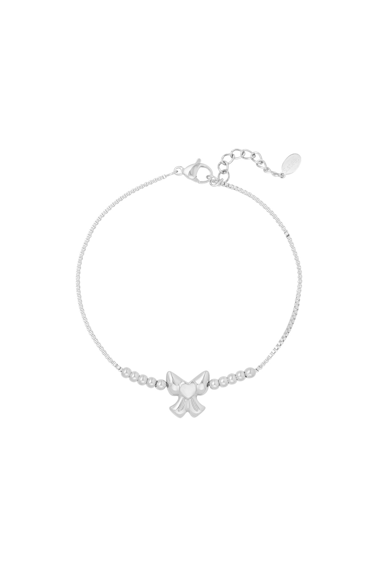 Cute bow with beads bracelet - silver  h5 