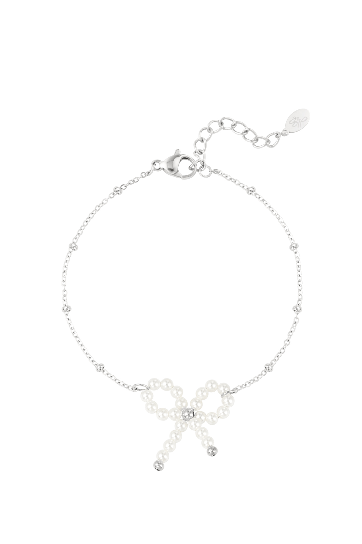 Pearl bow bracelet - white silver  h5 