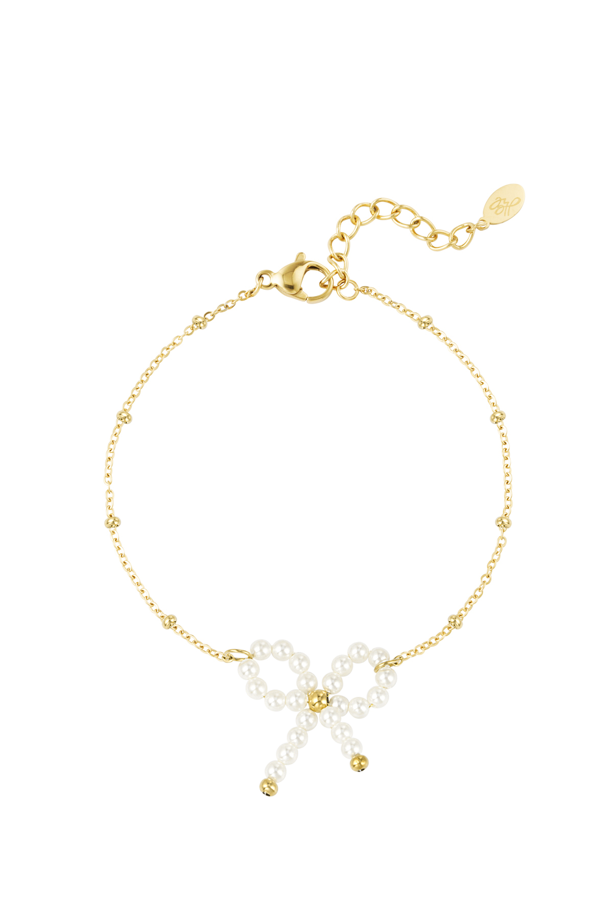 Bracelet noeud perles - or blanc 
