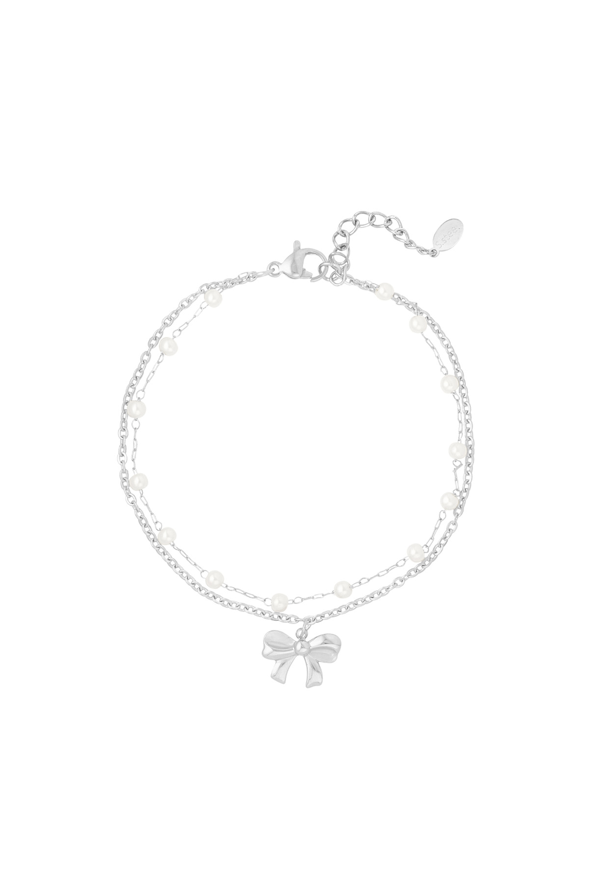 Bracelet double avec noeud et perles - argent 