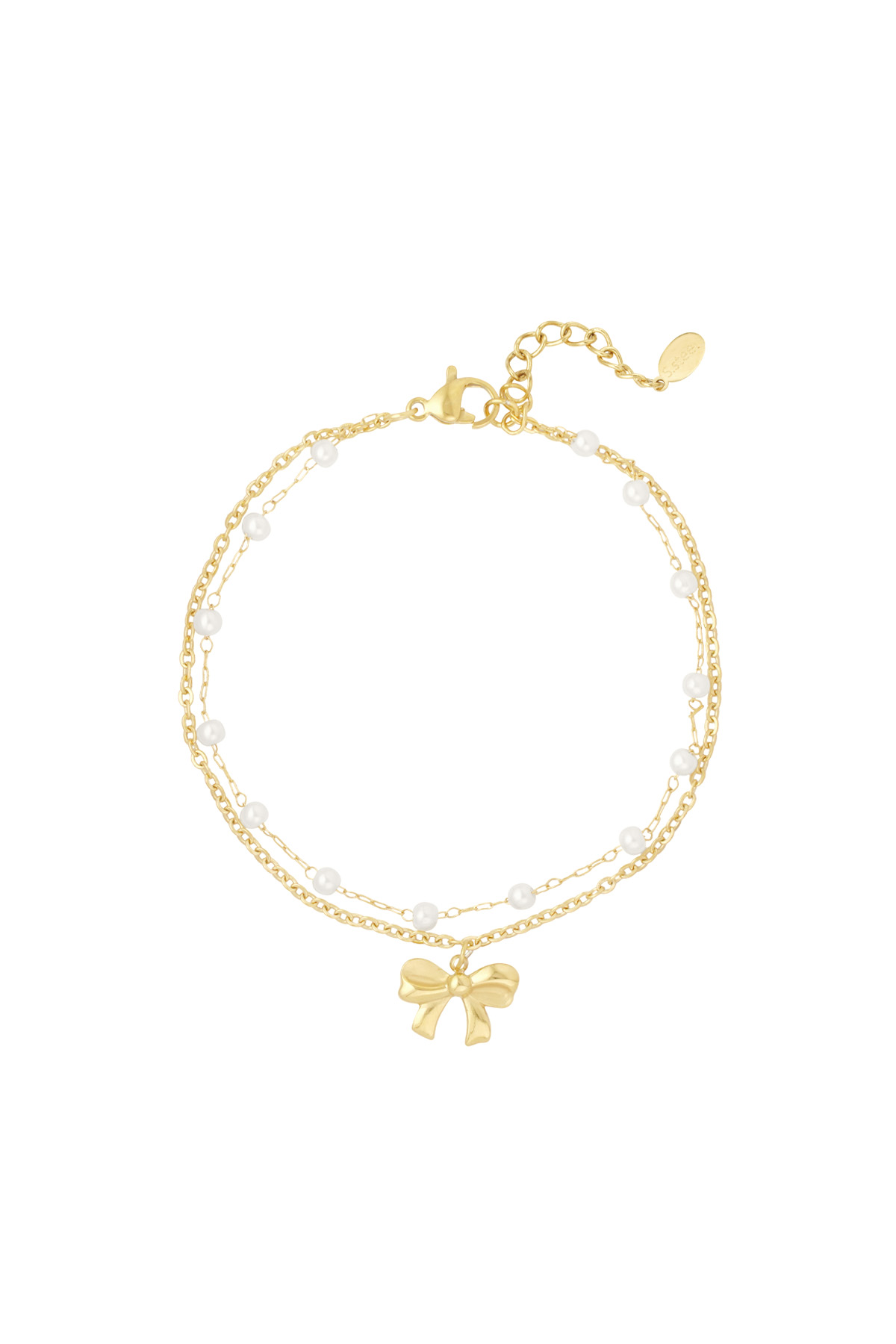 Double bracelet with bow and pearls - gold 
