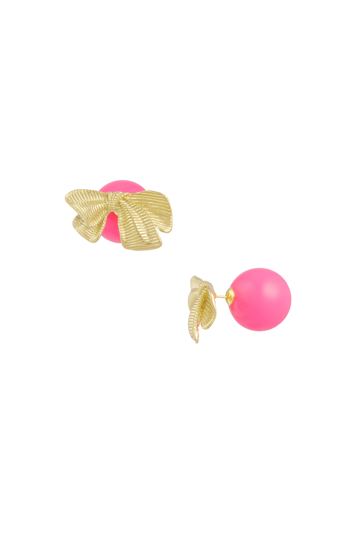 Boucles d'oreilles clous noeud coloris fuchsia h5 