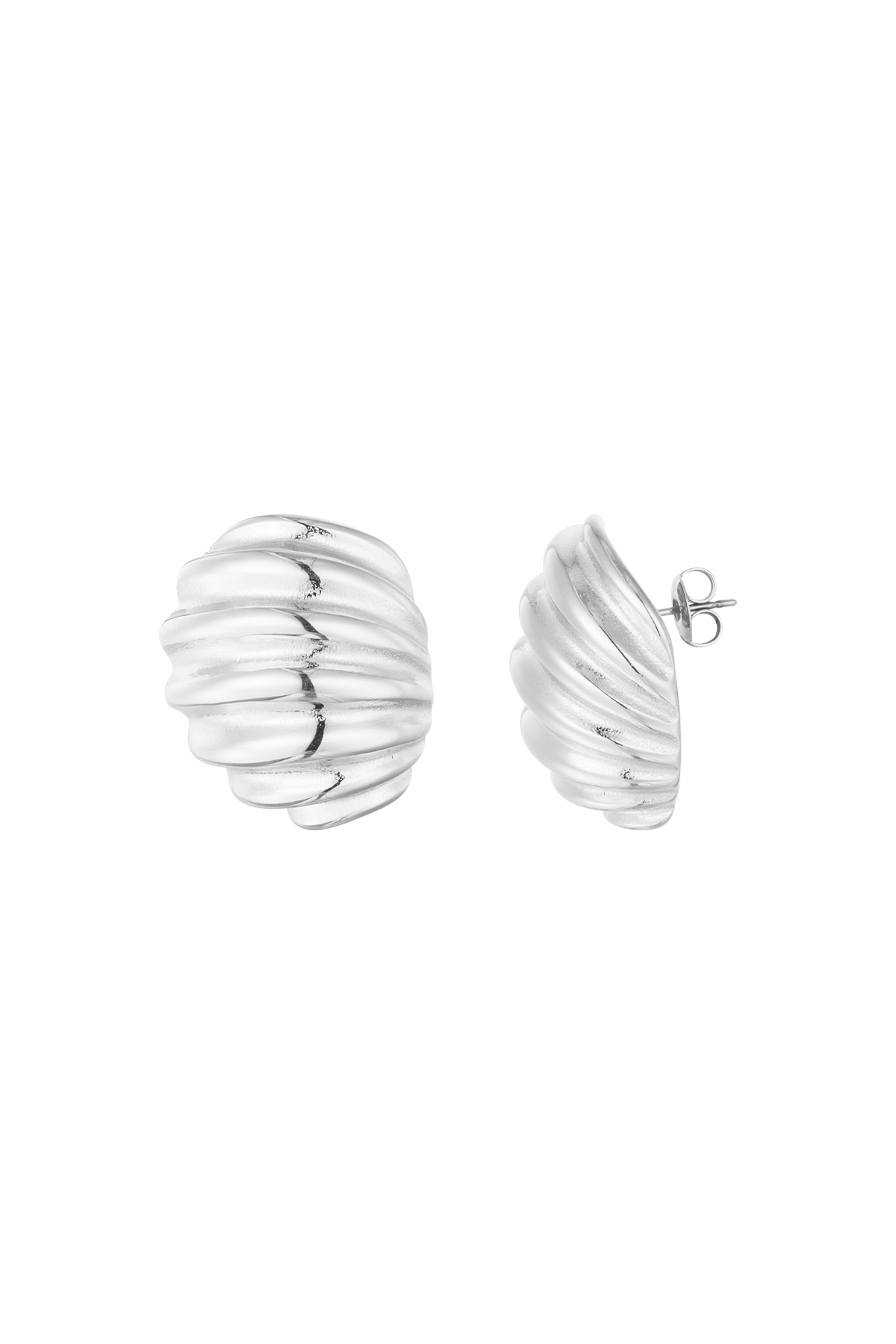 Earrings ribbed basic - silver h5 