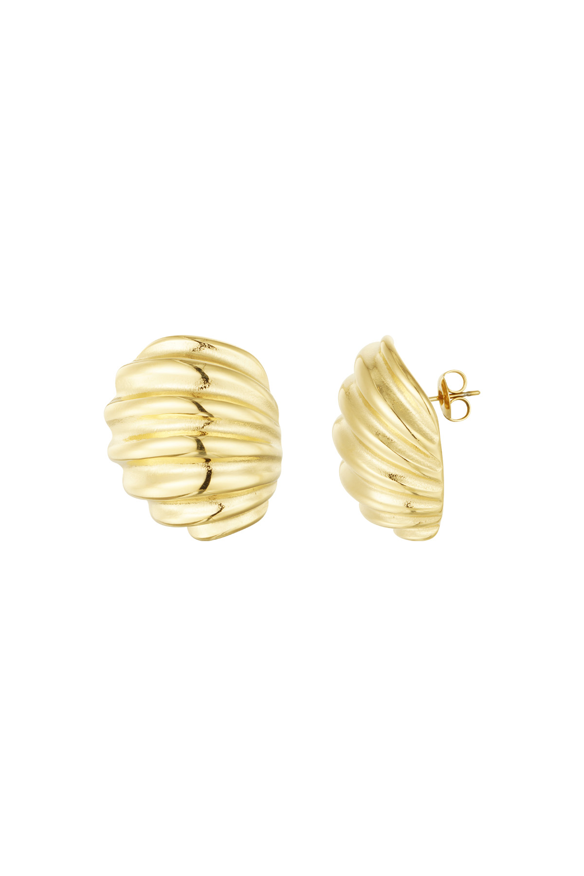 Earrings ribbed basic - gold h5 