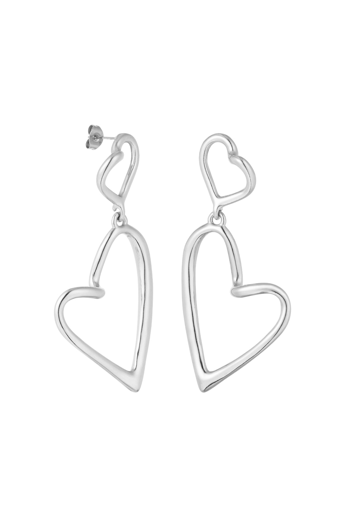 Double shaped heart earrings - silver  h5 