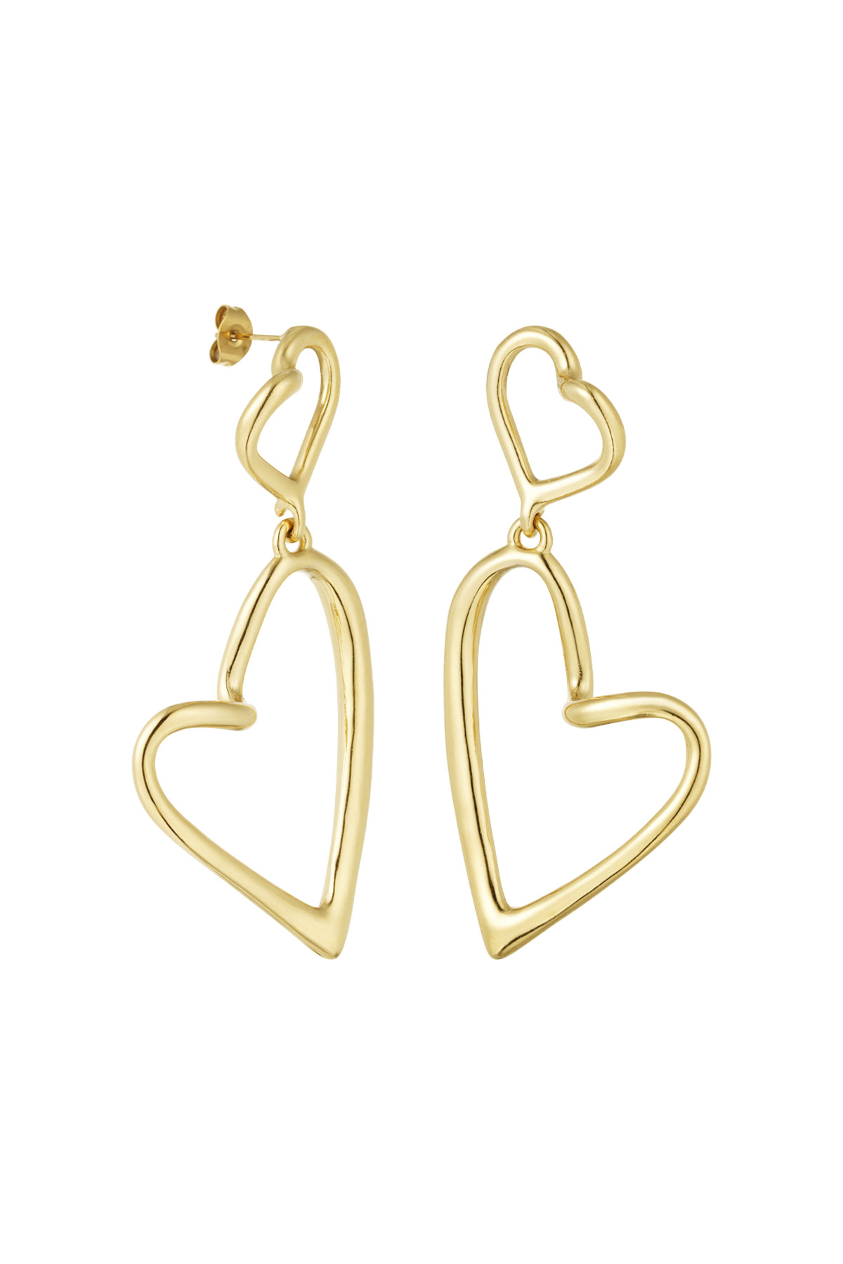 Double shaped heart earrings - gold  h5 