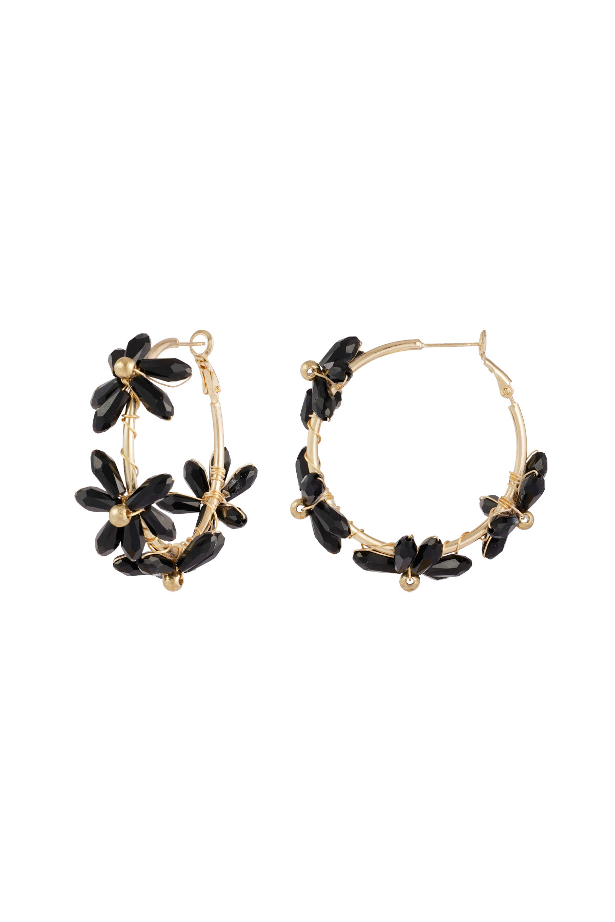 Pendientes de anillos con flores - negro h5 