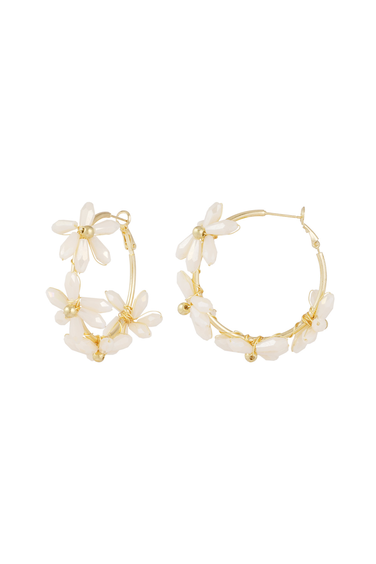 Pendientes de anillos con flores - blanco h5 