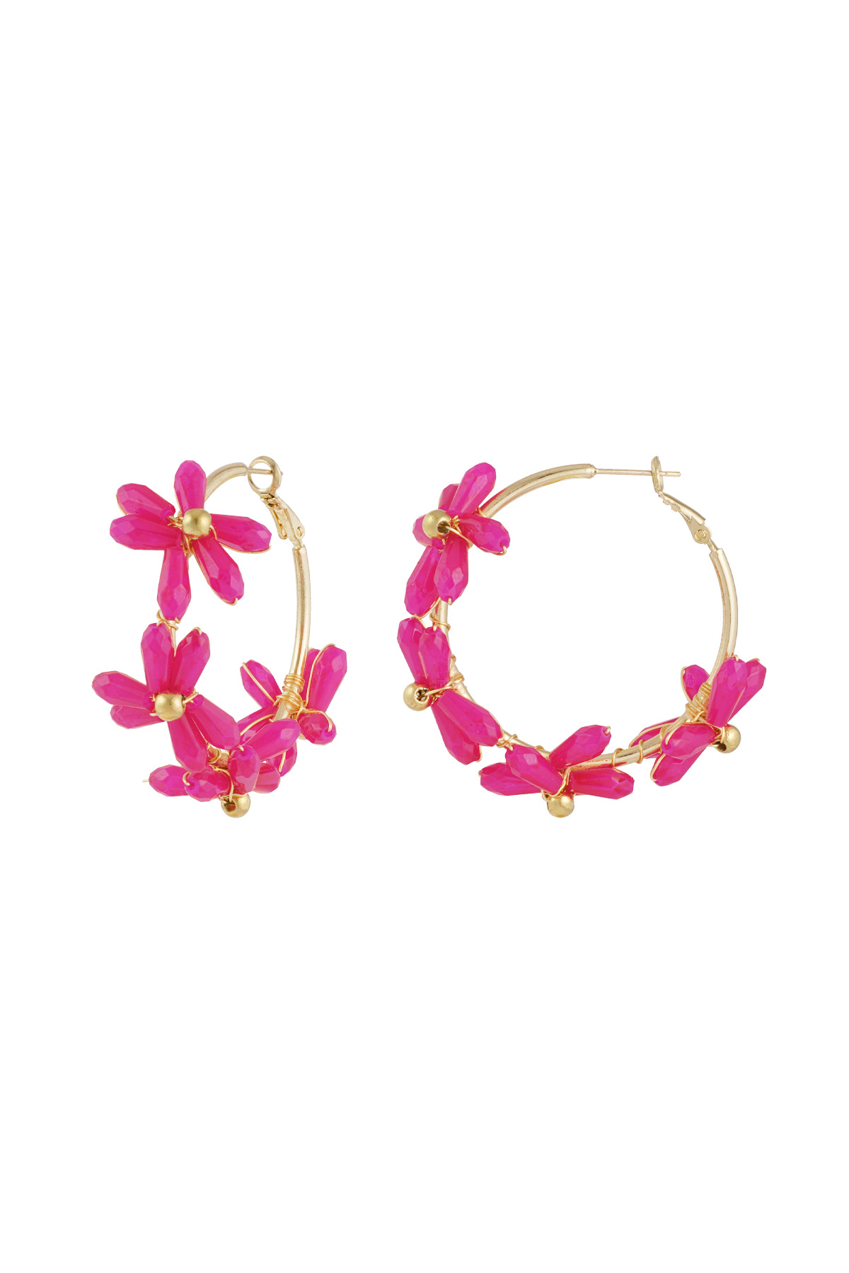 Boucles d'oreilles anneaux fleuris - rose h5 