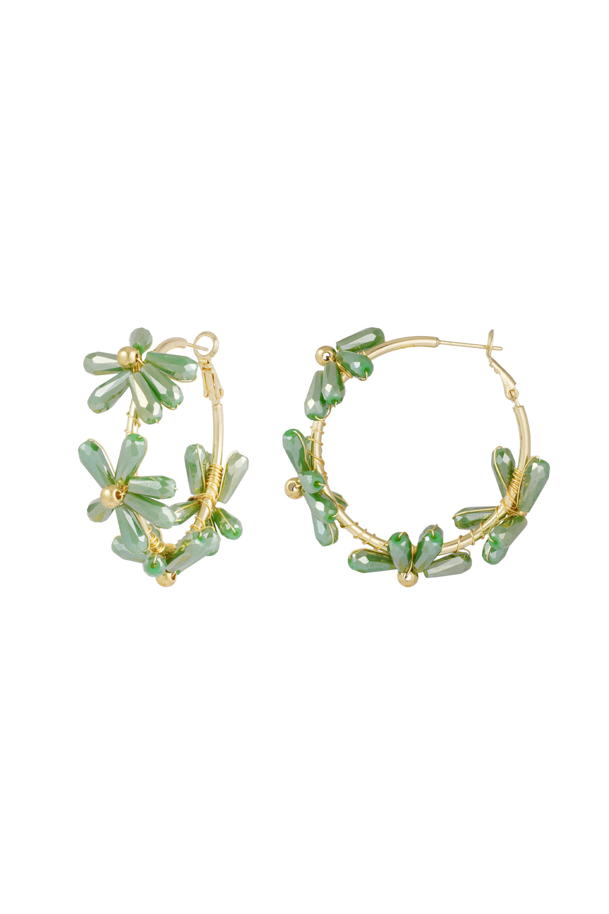 Pendientes de anillos con flores - verde 2