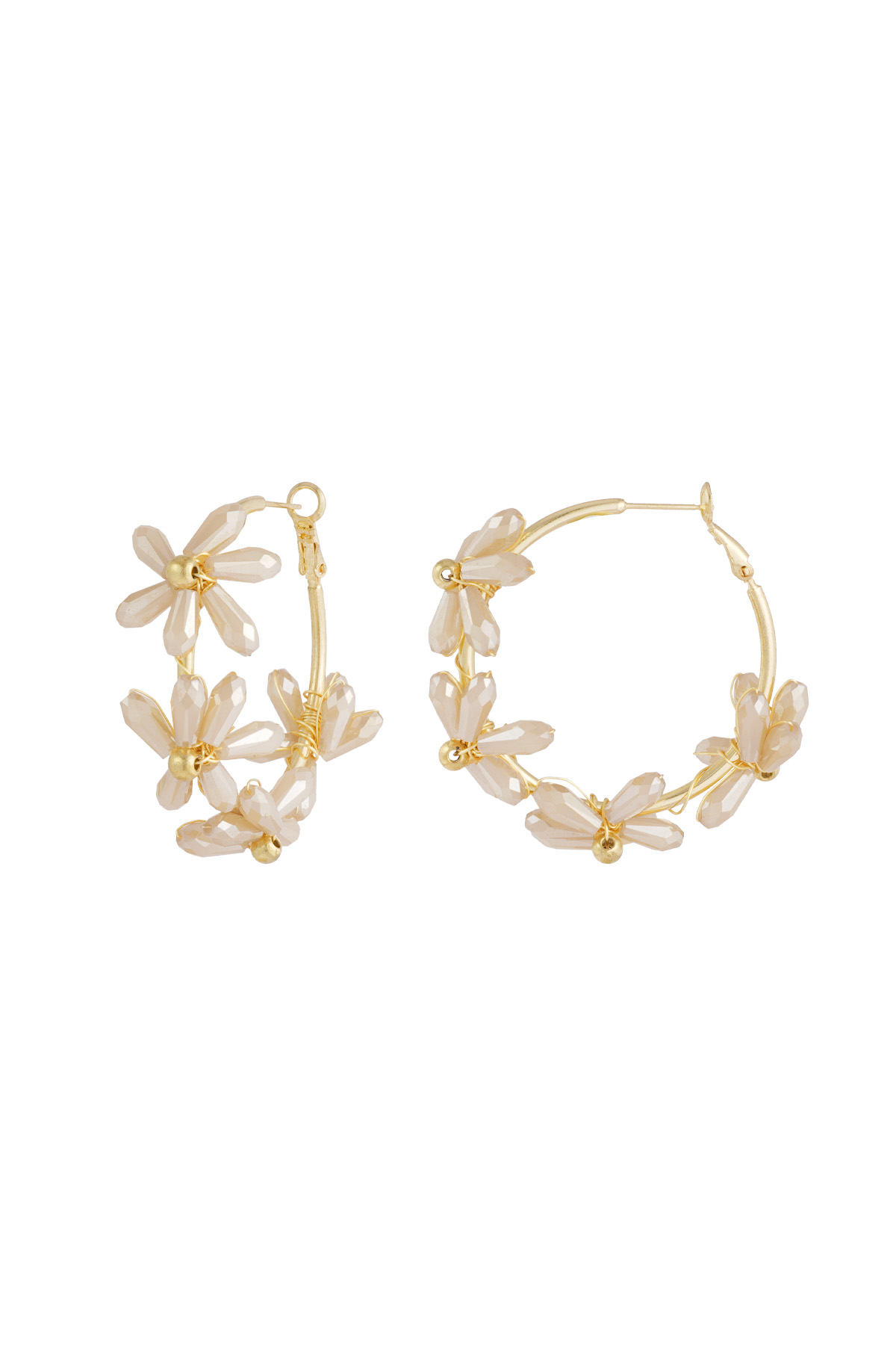 Pendientes de aros con flores - beige h5 