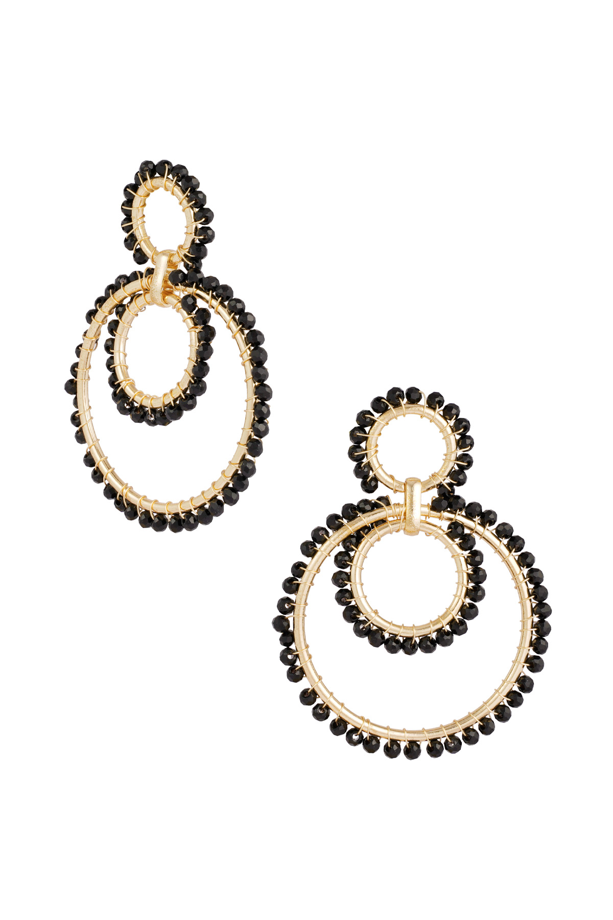 Orecchini Shimmering Rings Beads - nero e oro h5 