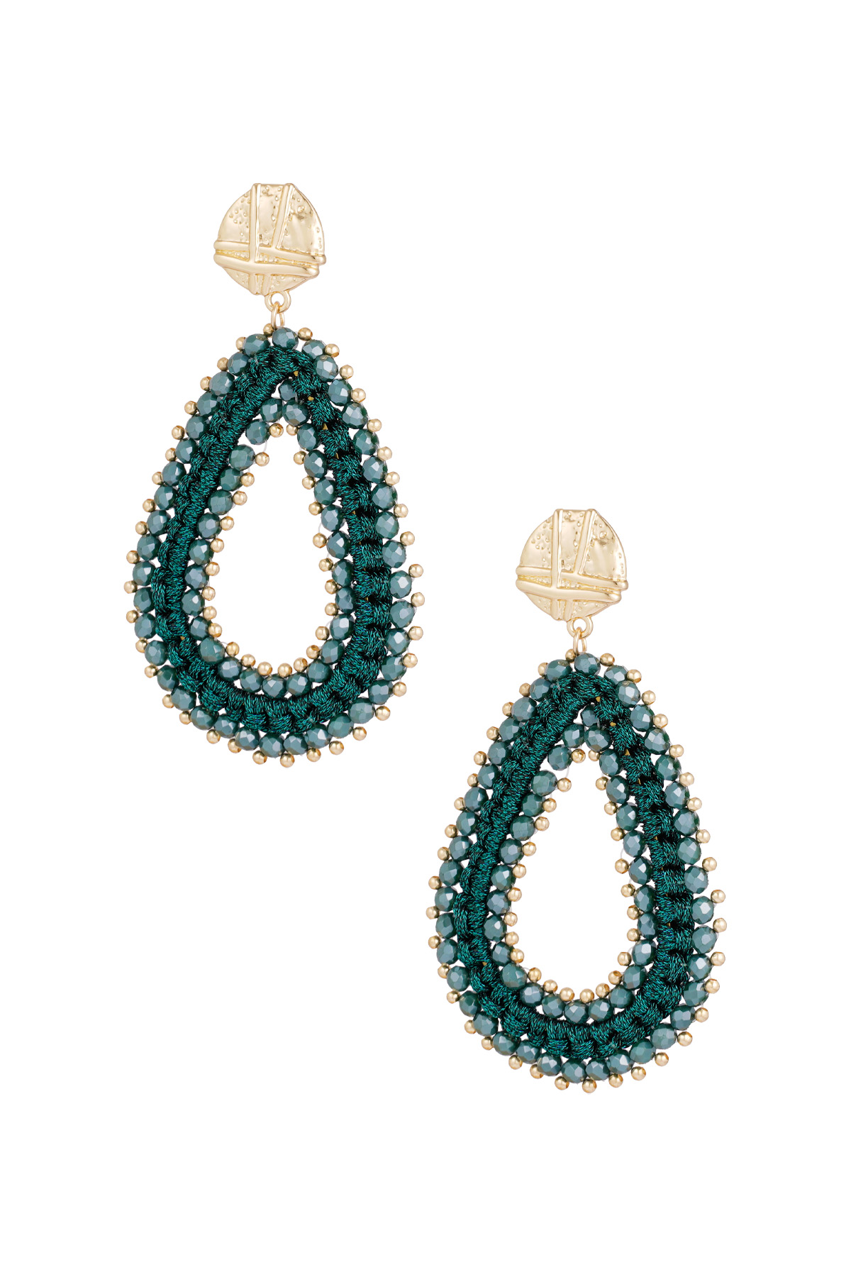 Shimmering Drop Beads Earrings - Dark Green 