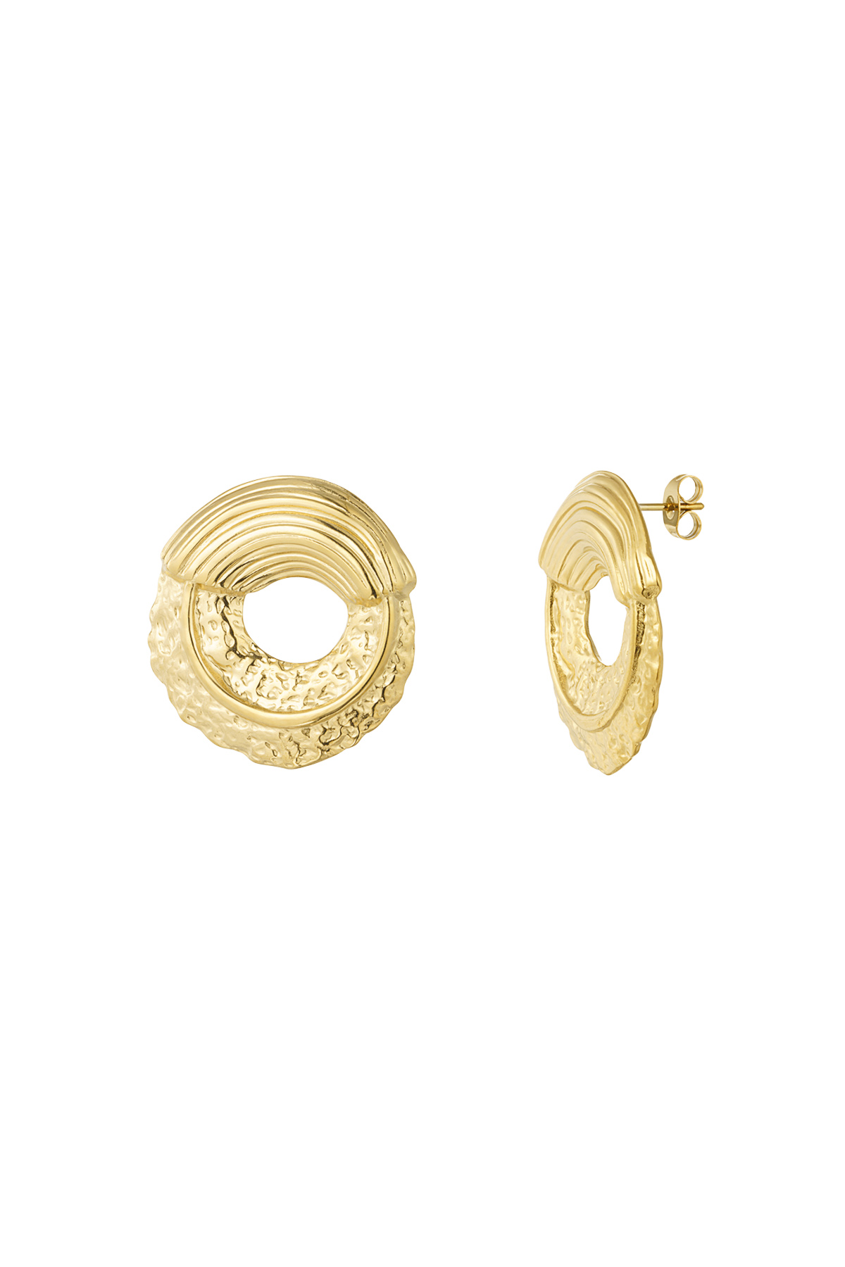 Earrings structured round - gold h5 