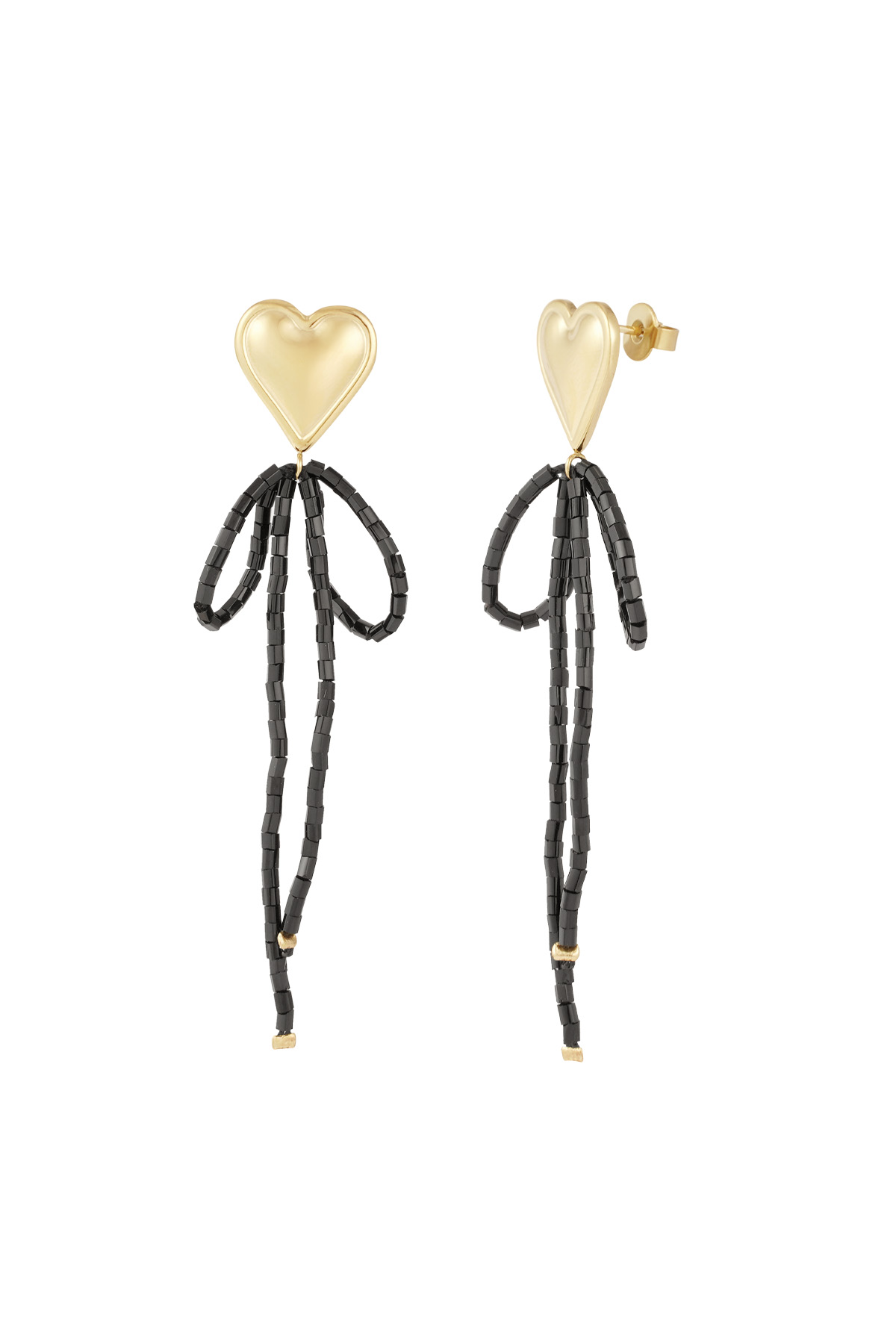 Oorbellen bow to my heart - zwart goud h5 