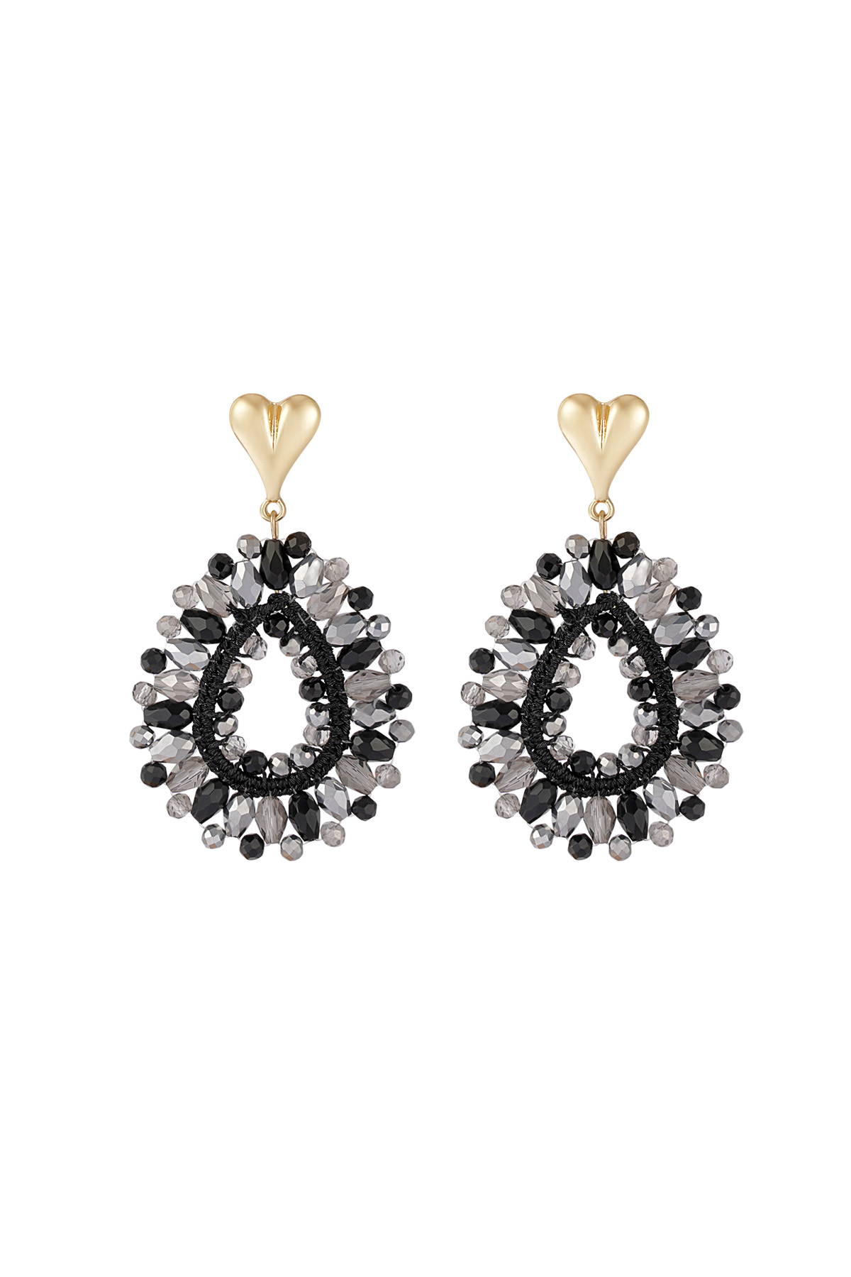 Boucles d'oreilles Love en perles - noir et gris h5 