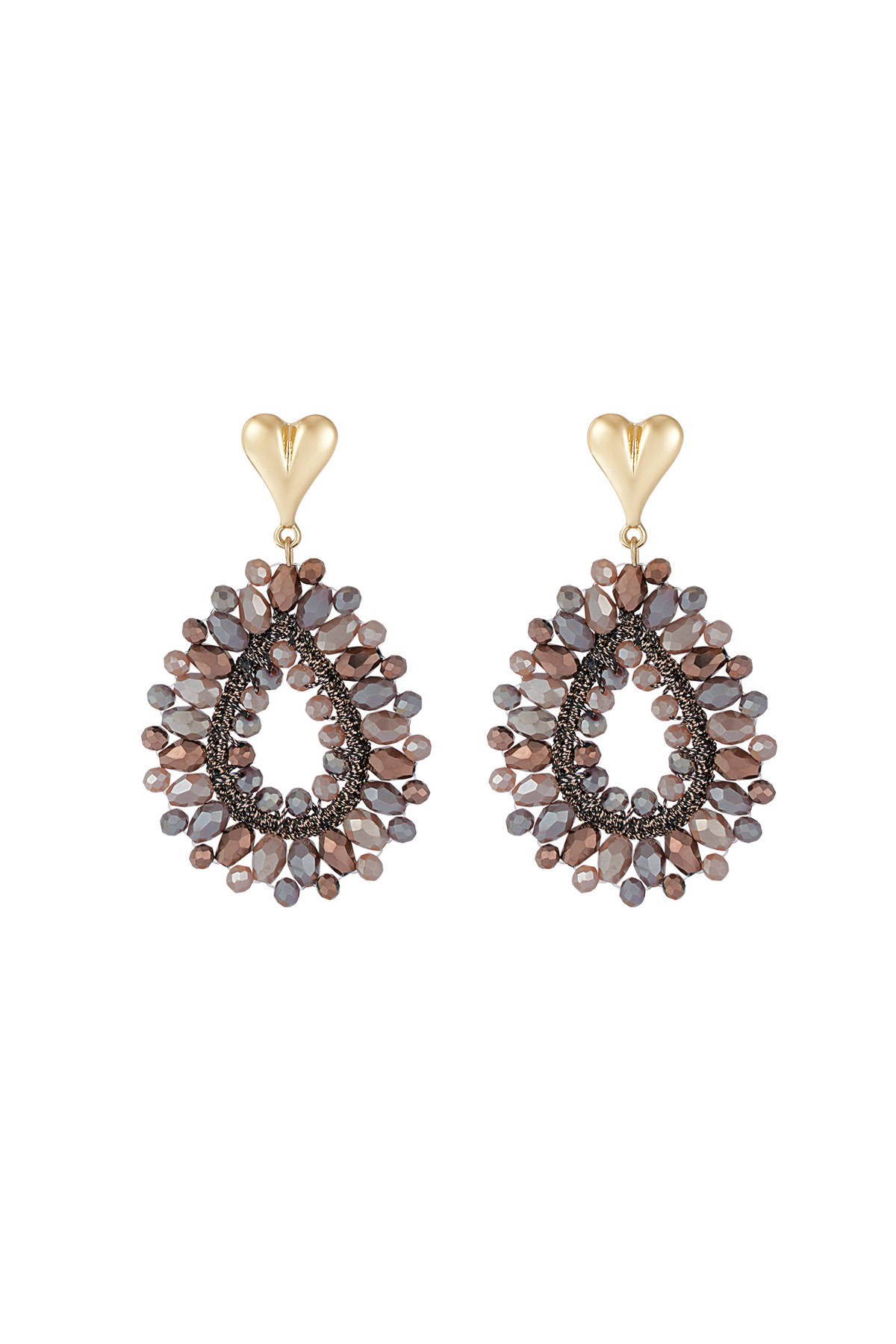 Beaded Love earrings - brown