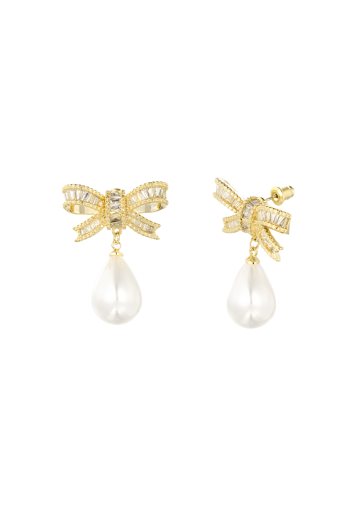 Classic bow & pearl oorbellen - goud Afbeelding3