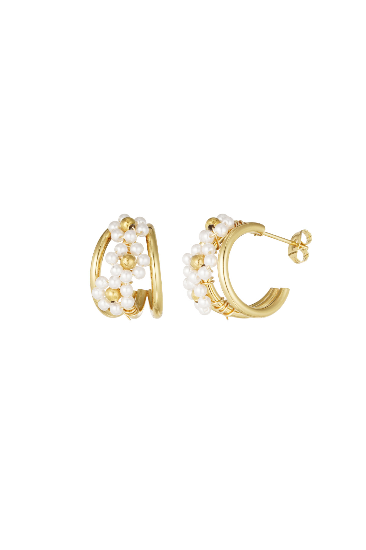 Pendientes de perlas florecientes - oro blanco h5 