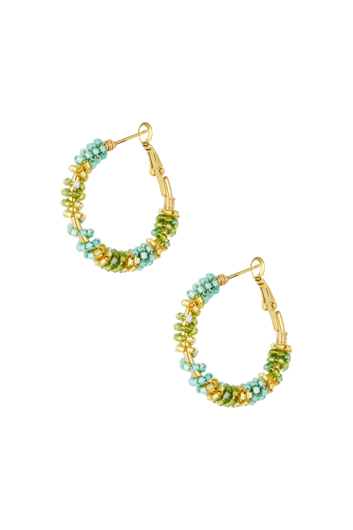 Beads of joy earrings - green & Gold color 2