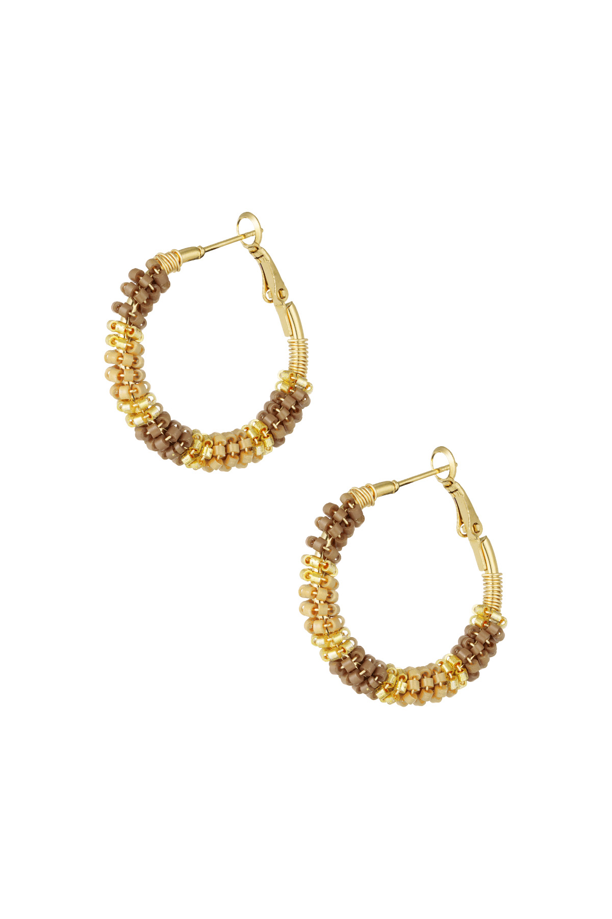 Boucles d'oreilles perles de joie - beige et or h5 