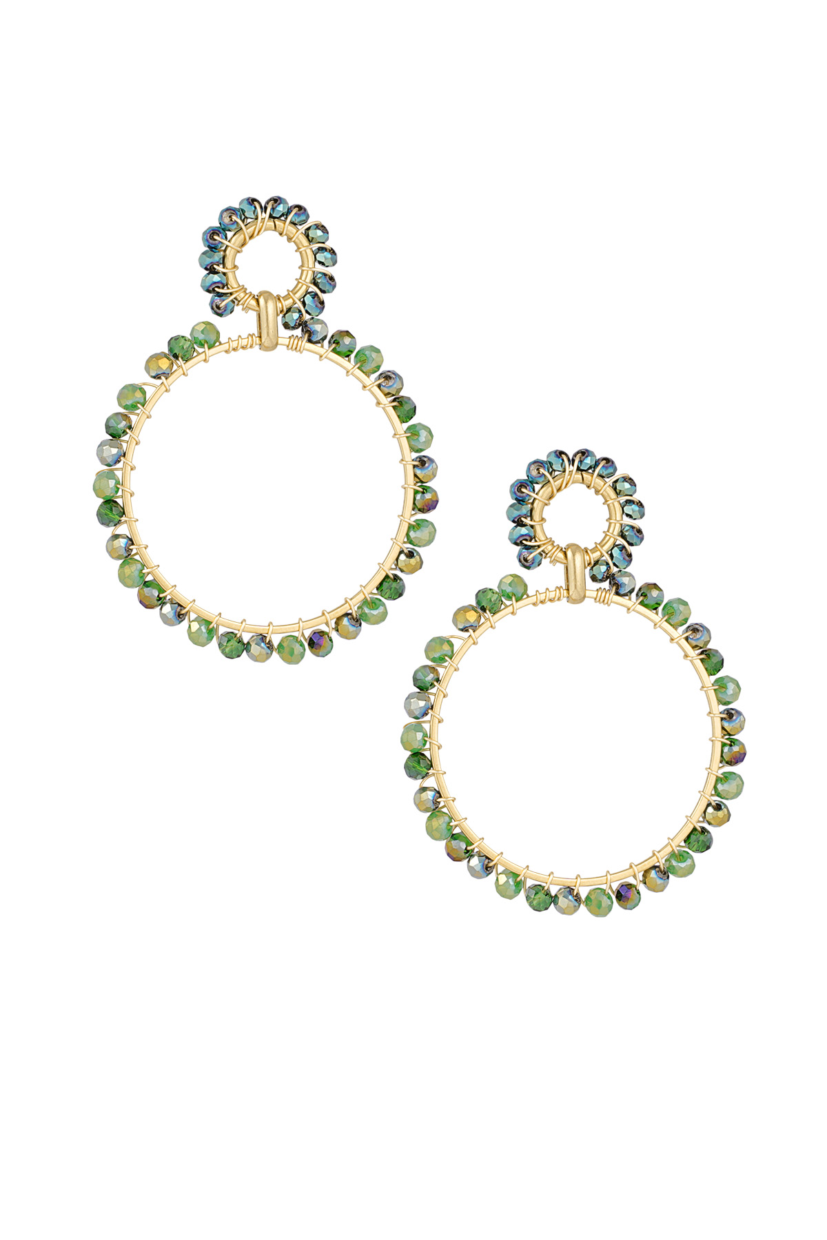 Circle of colours earrings - green & gold 