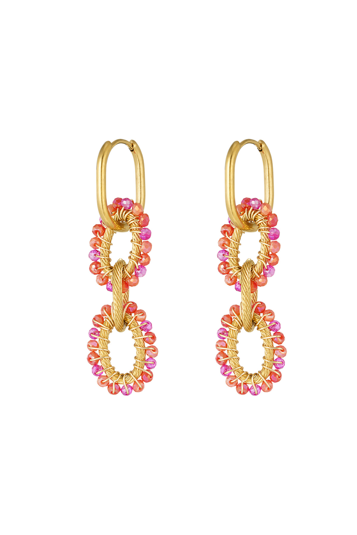 Bead party earrings - orange & pink 