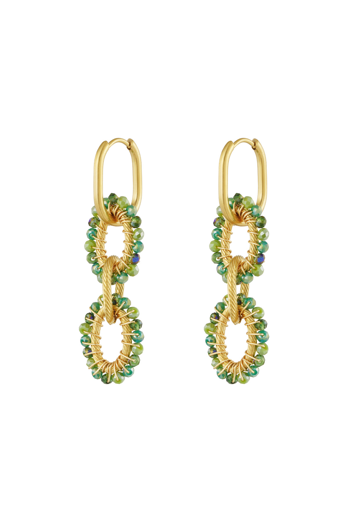 Bead party earrings - green & gold h5 