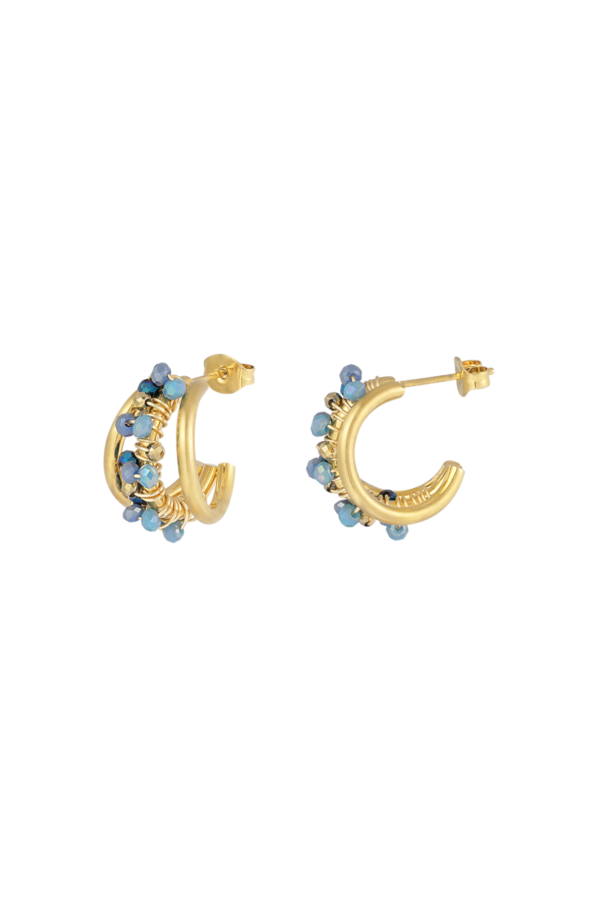 Boucles d'oreilles créoles petites perles - bleu h5 