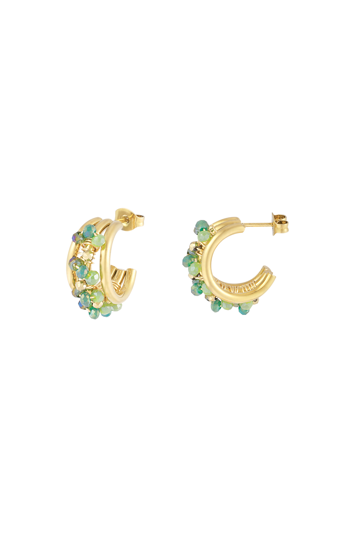 Boucles d'oreilles créoles petites perles - vert h5 