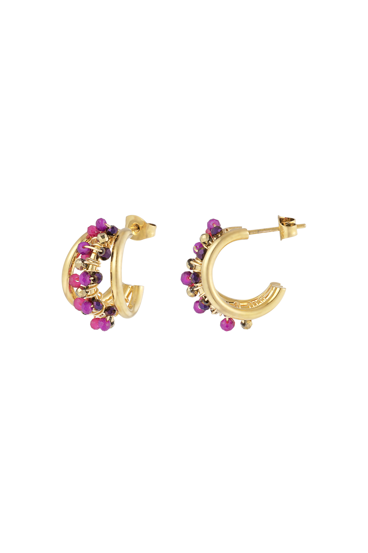 Boucles d'oreilles créoles petites perles - violet h5 