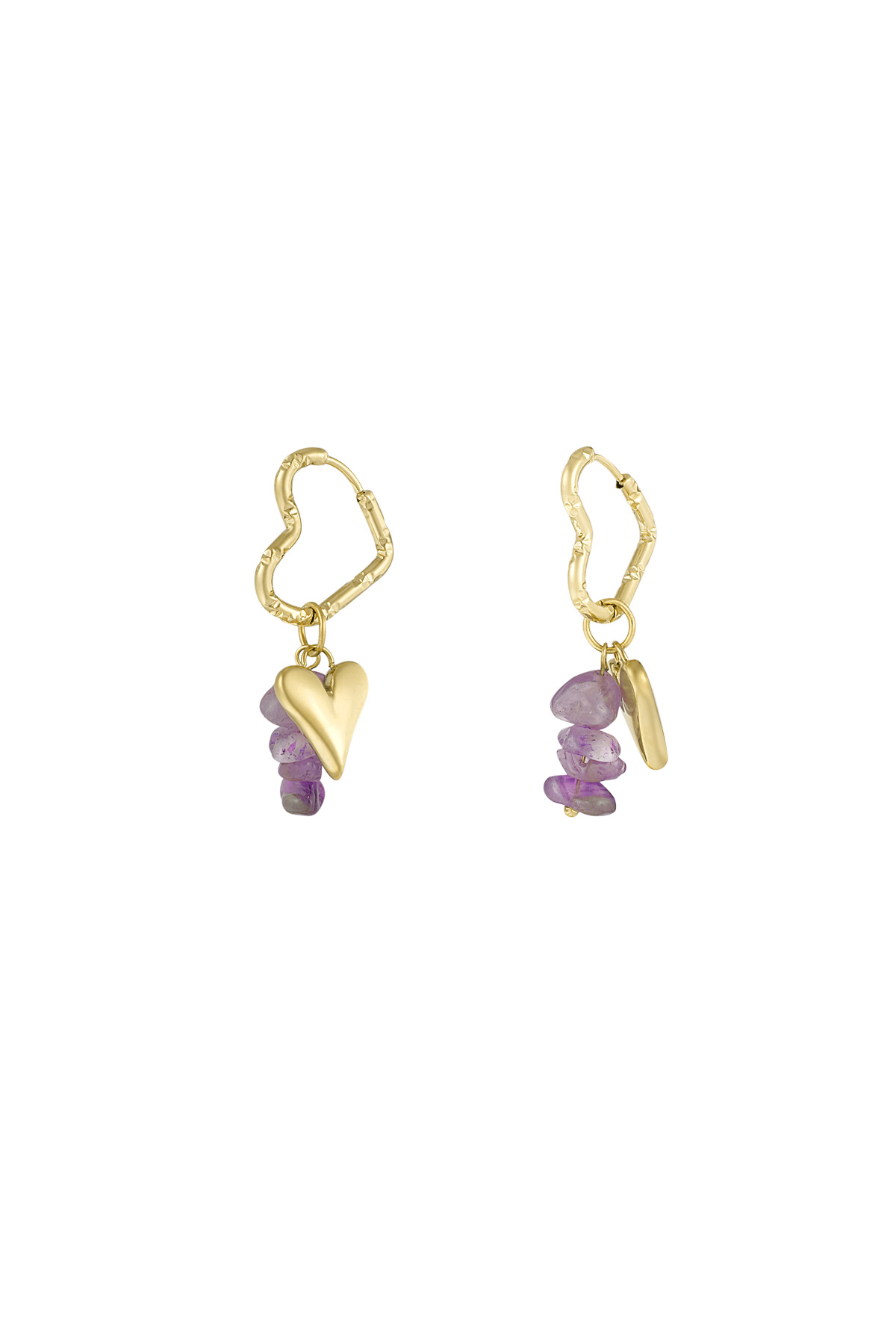 Boucles d'oreilles coeur et pierre - violet h5 