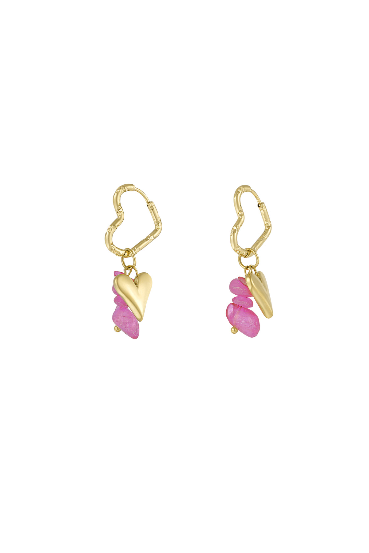 Pendientes corazón y piedra fucsia h5 