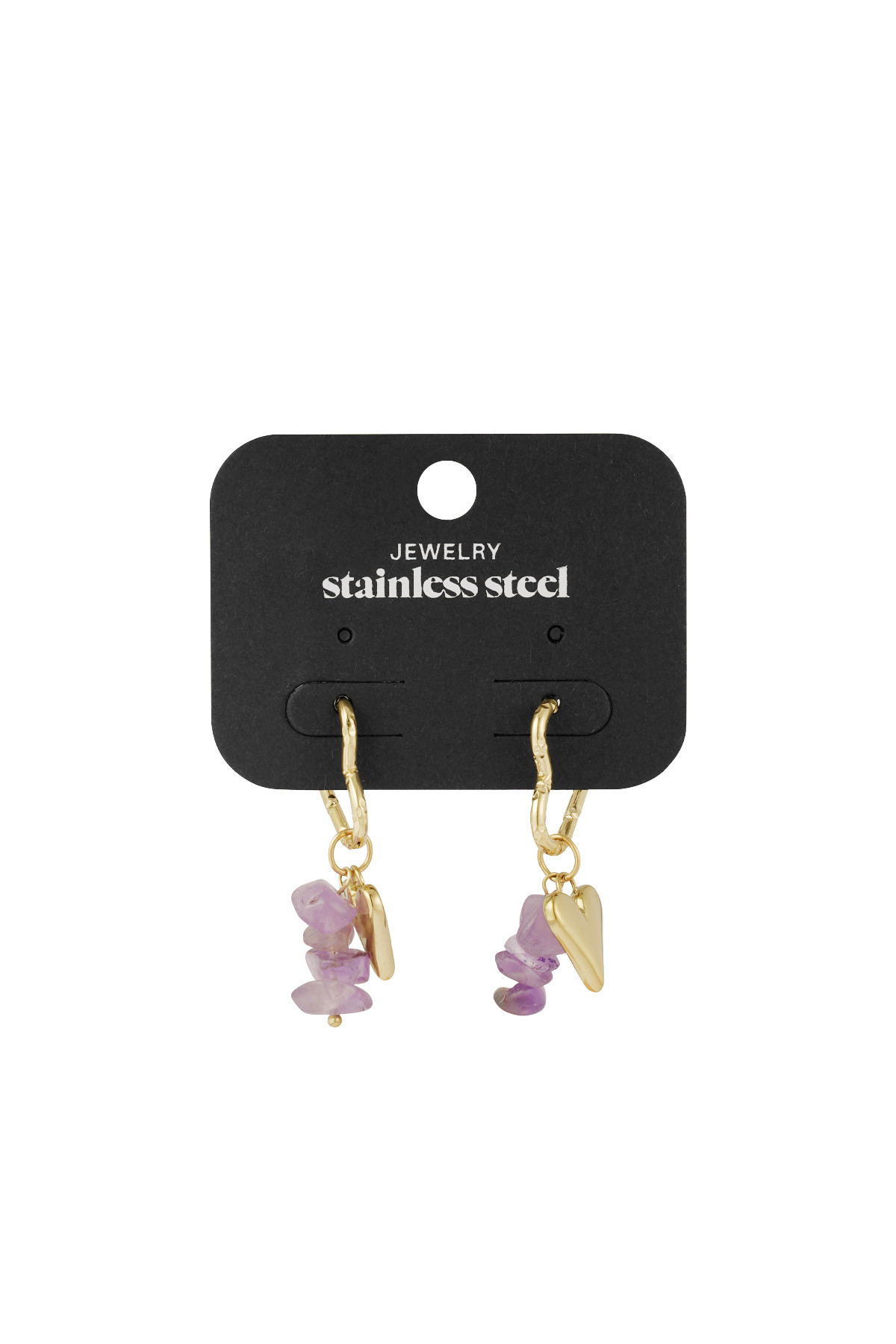 Pendientes de corazón y piedra - morado Imagen3