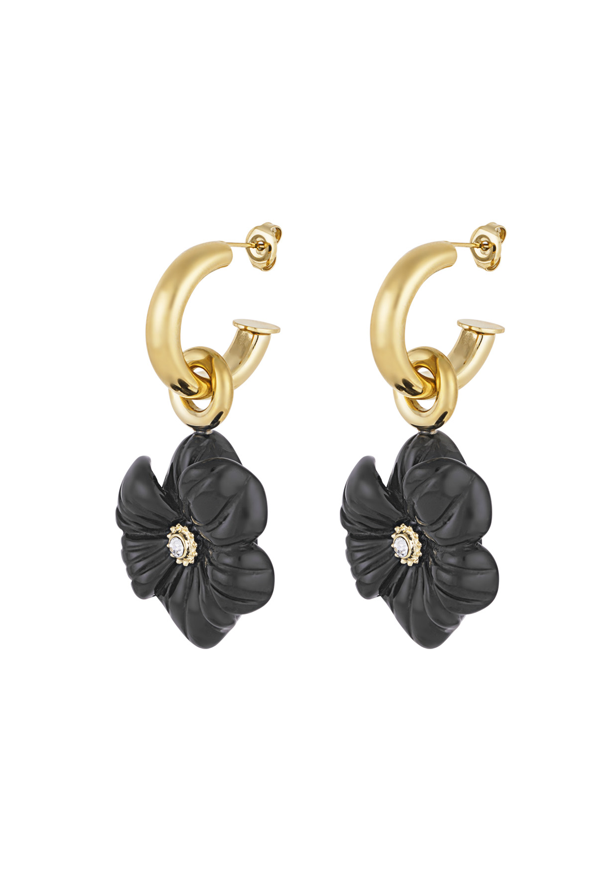 Crazy flower earrings - Black gold color h5 