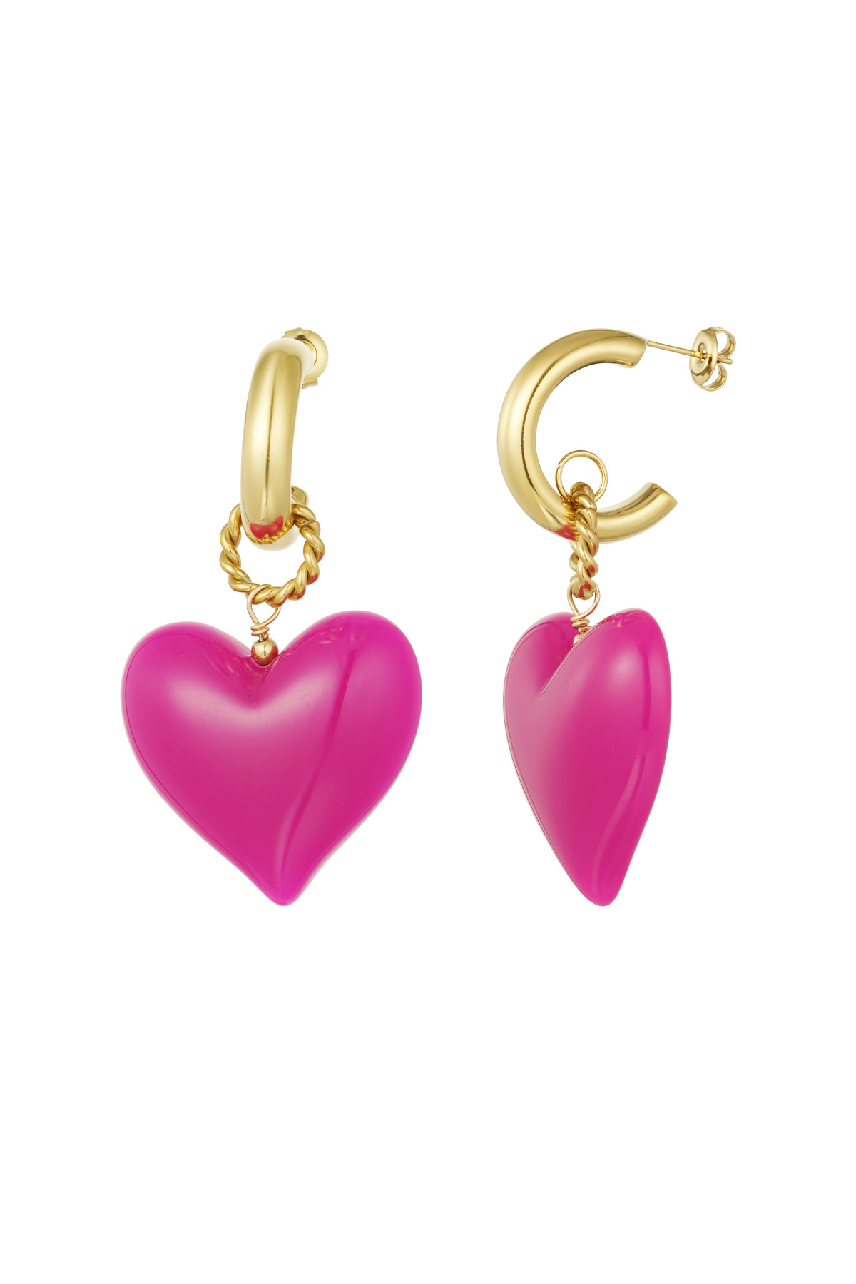 Earrings big heart pink woods - Pink