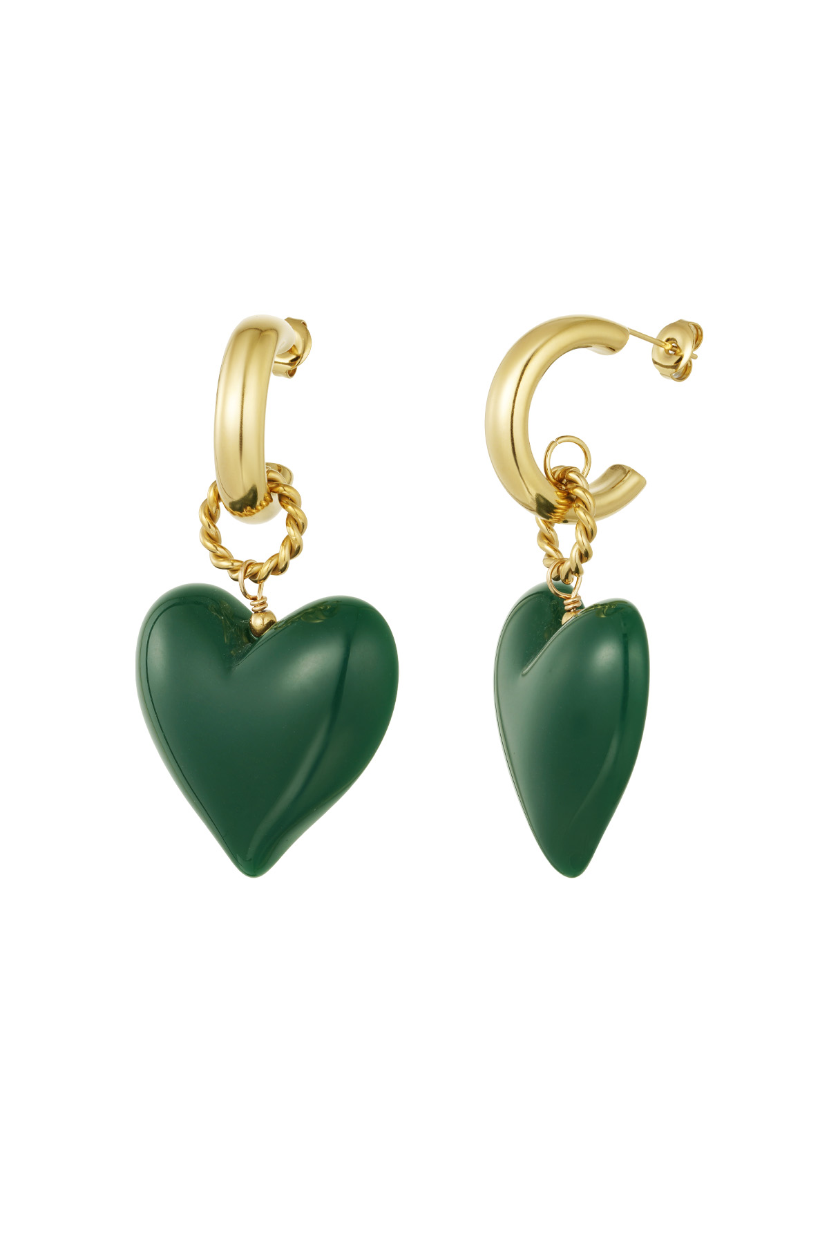 Earrings big heart green woods - Green h5 