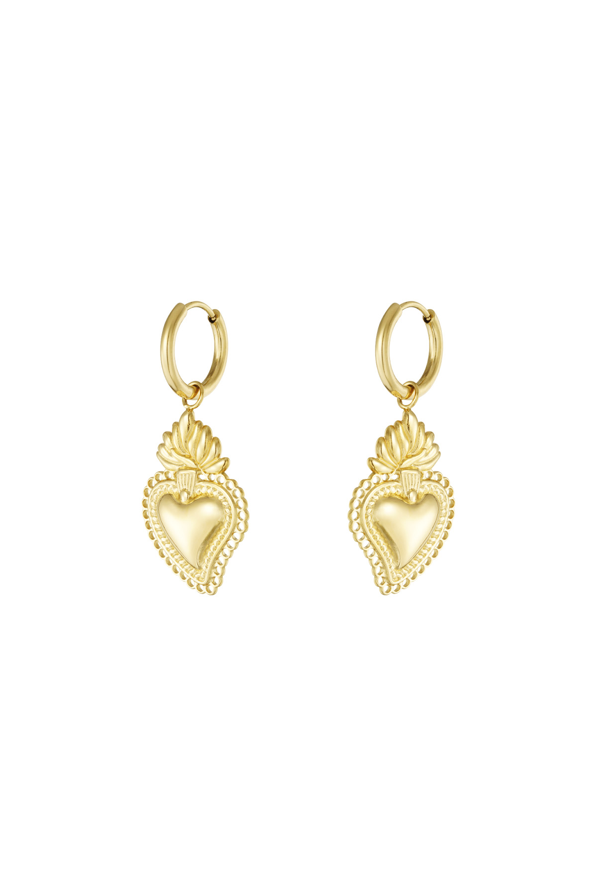 Earrings flaming heart - Gold color h5 