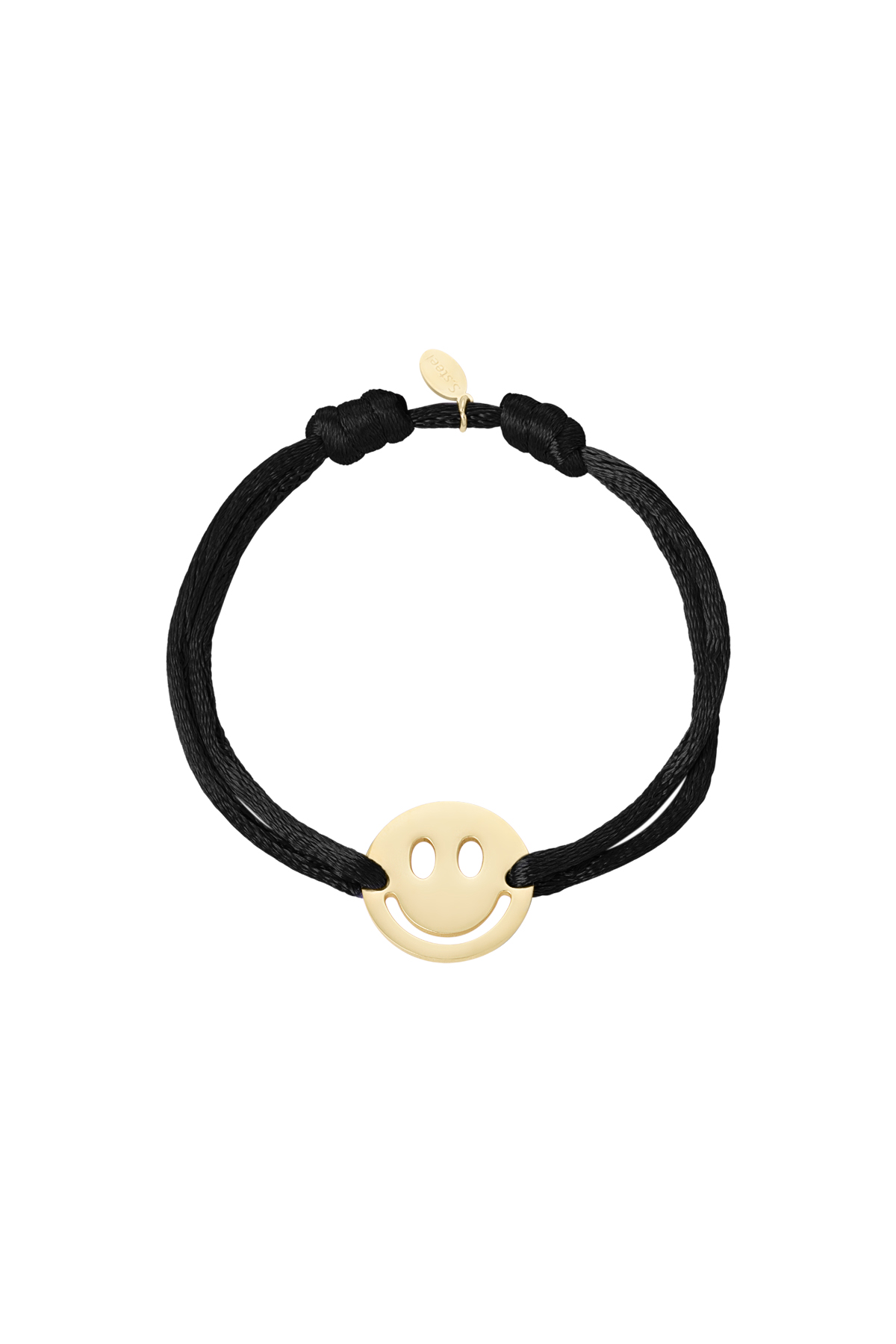 Satijnen armband met smiley - zwart