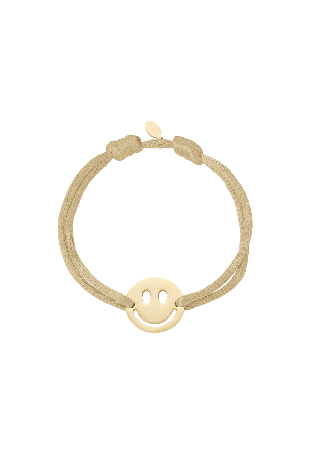 Satin bracelet with smiley - beige h5 