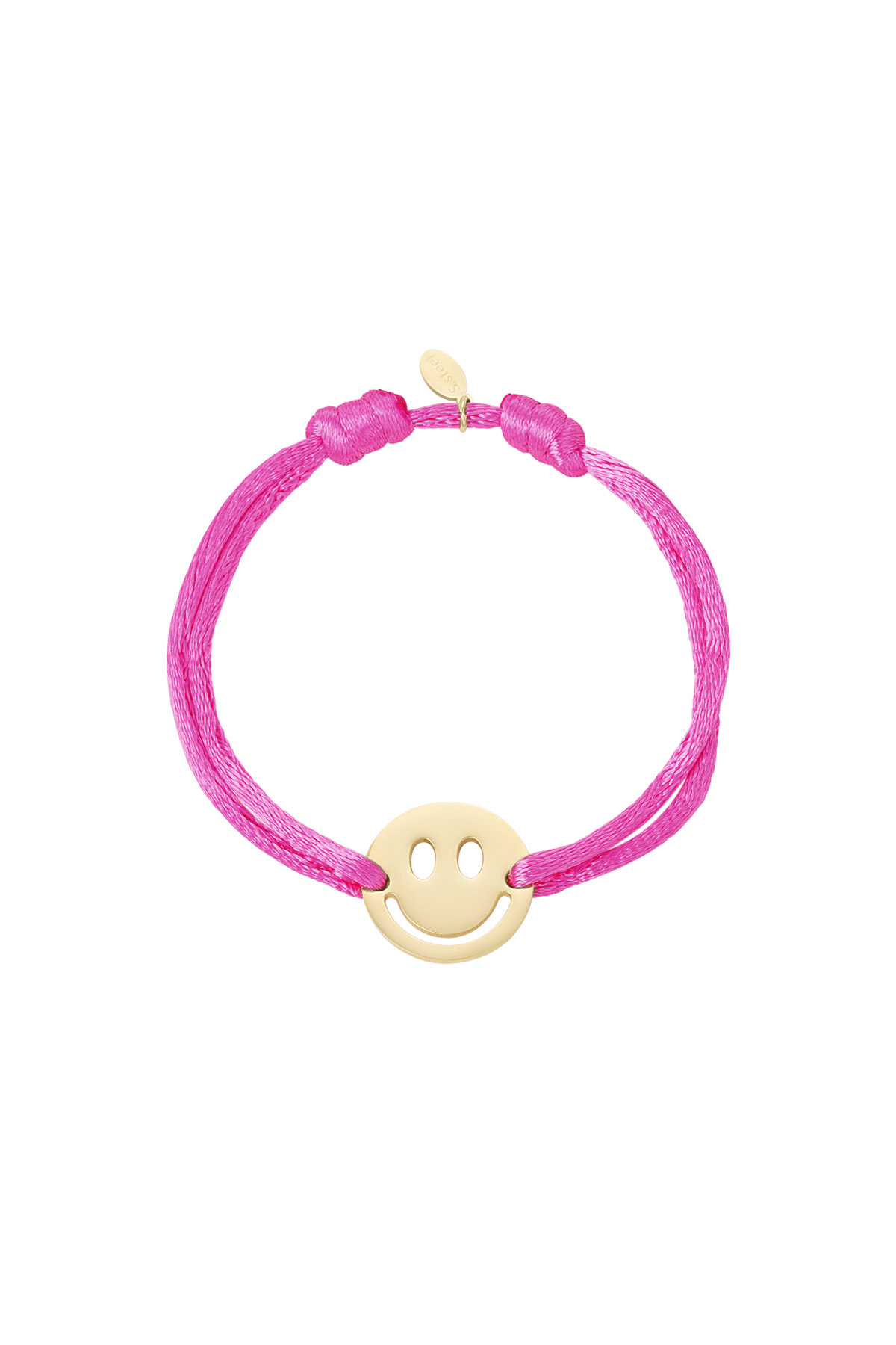 Satijnen armband met smiley - donkerroze h5 