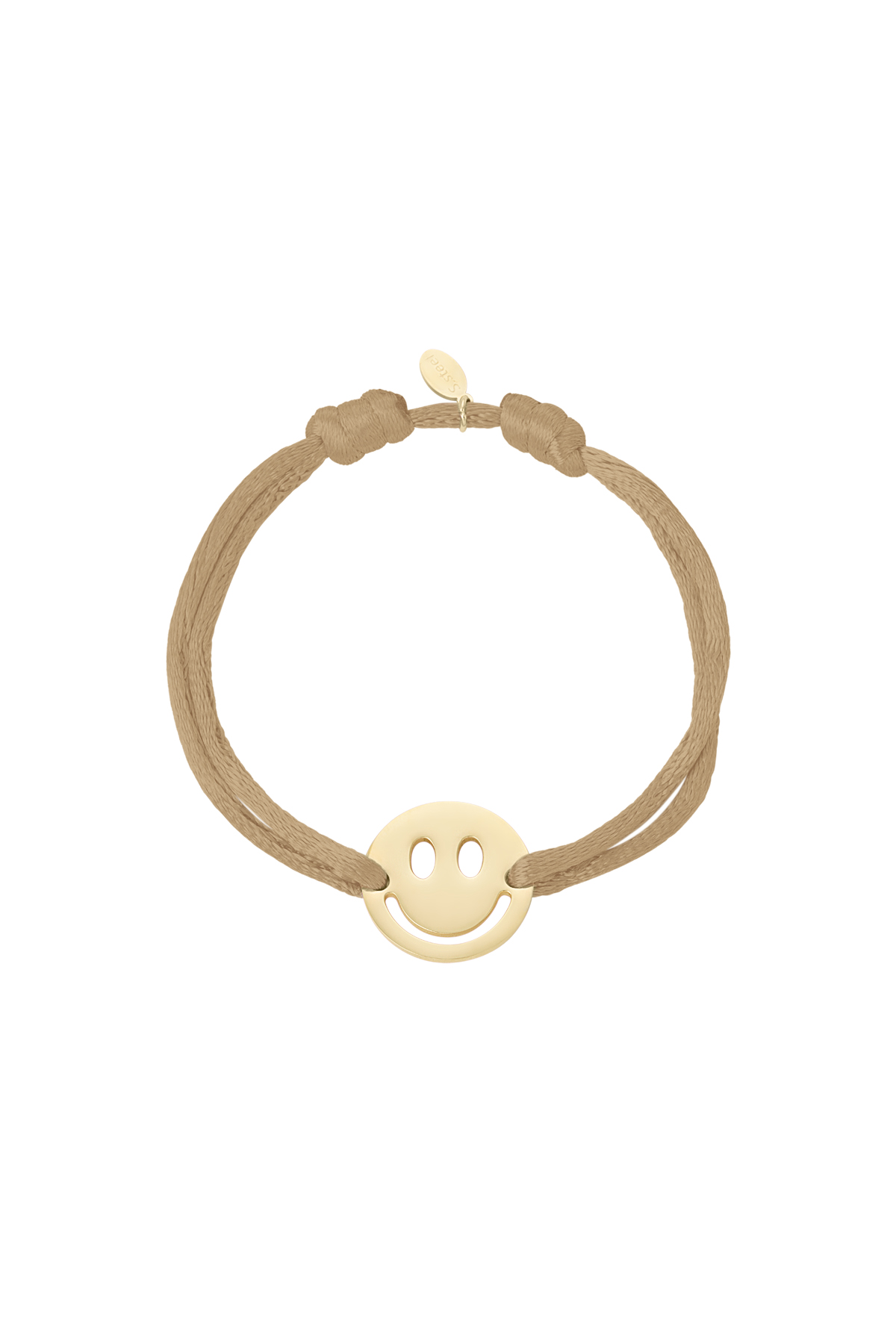 Satijnen armband met smiley - bruin