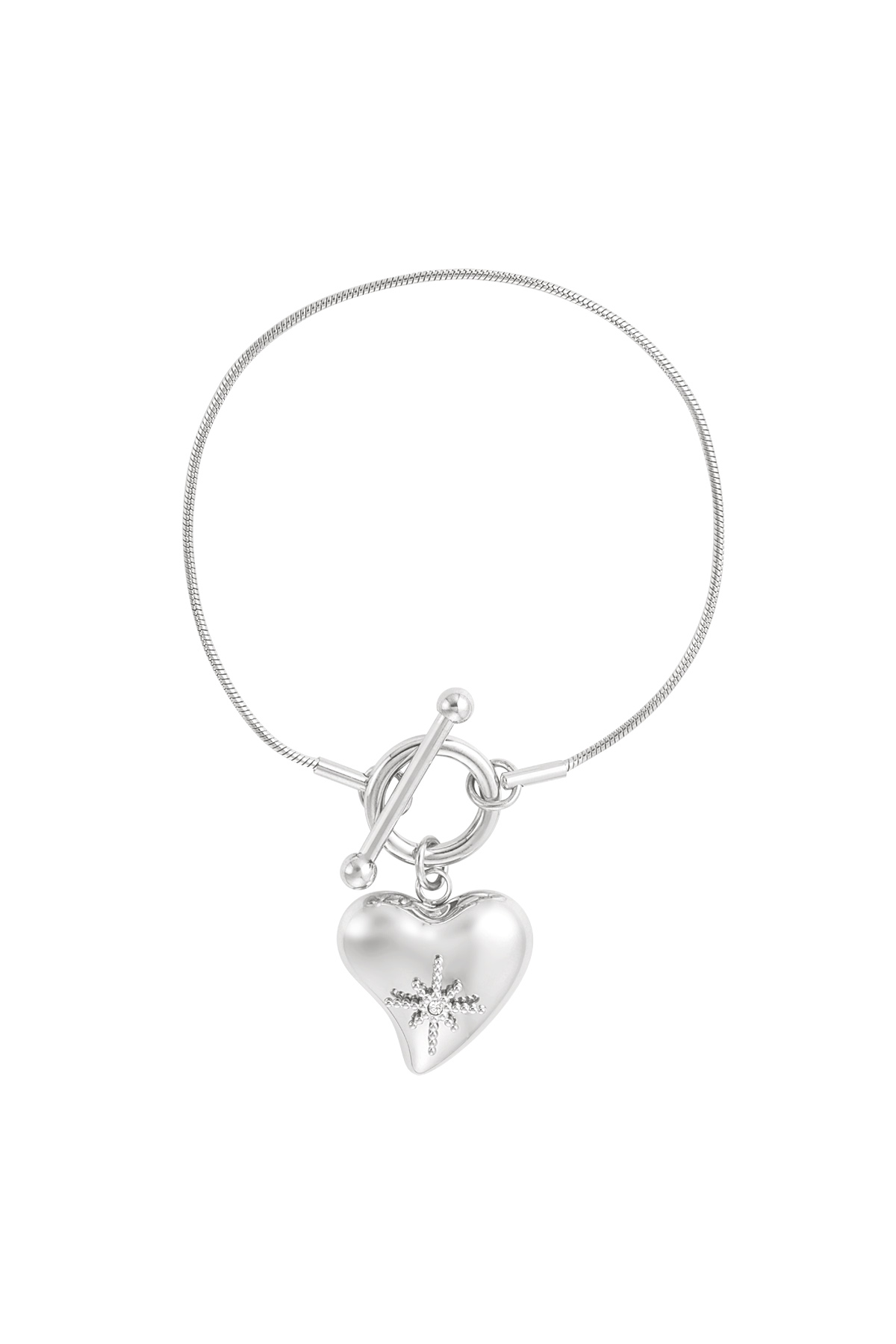 Lock bracelet with big heart pendant - silver h5 