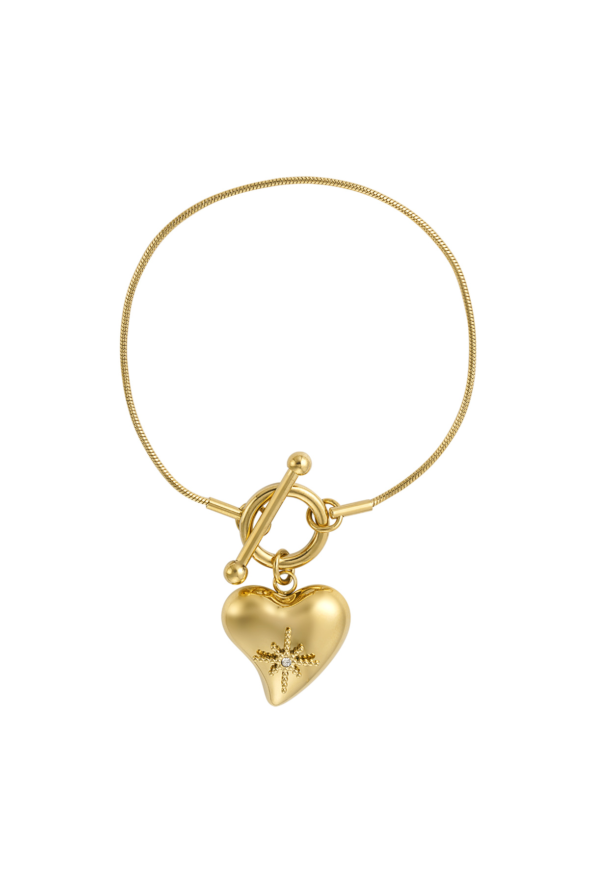 Lock bracelet with big heart pendant - gold h5 