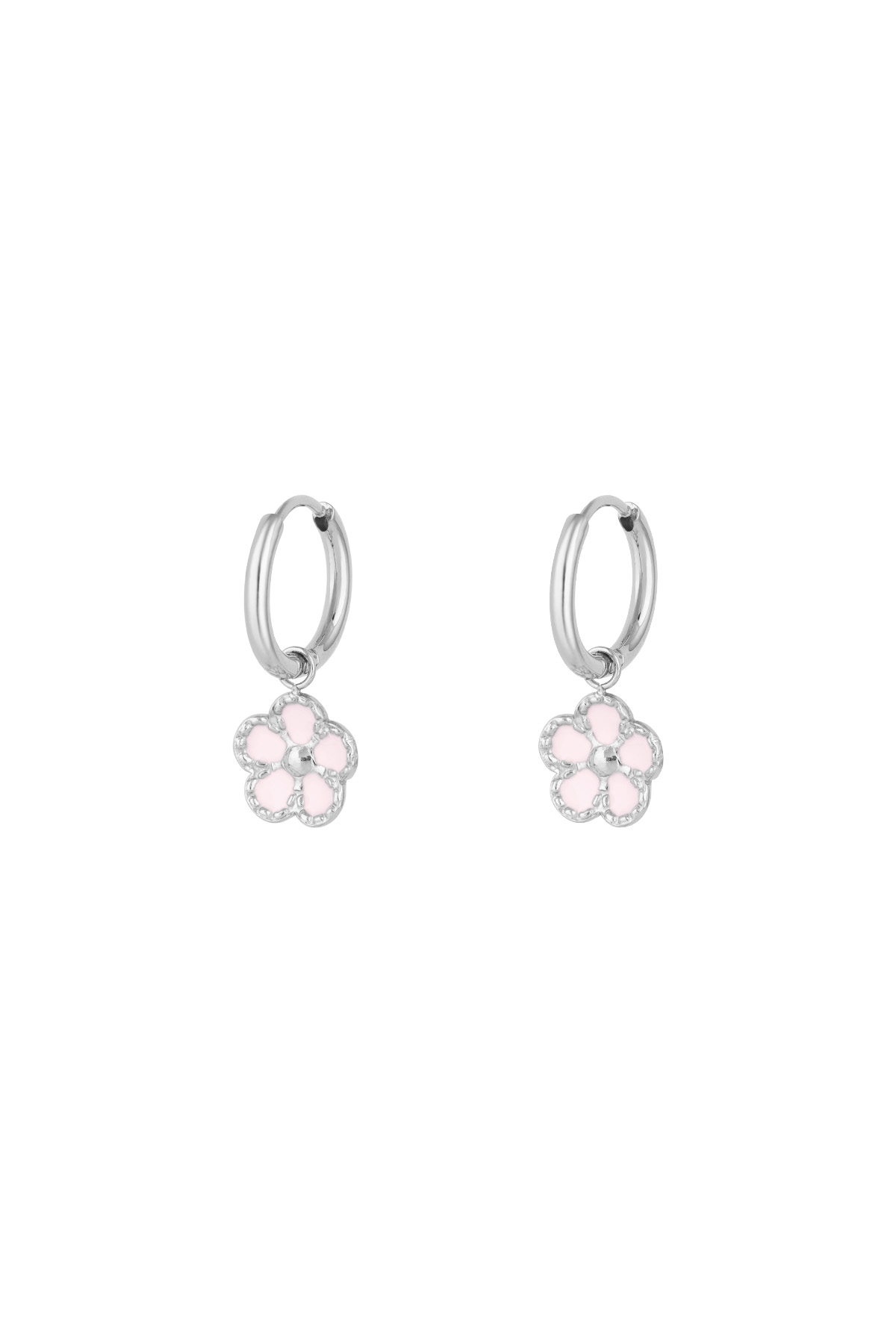 Earrings flower cuteness - Pink & silver color 