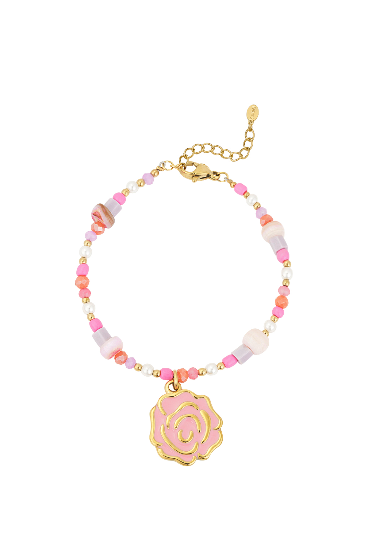 Beaded rose bracelet - Pink & gold color 2