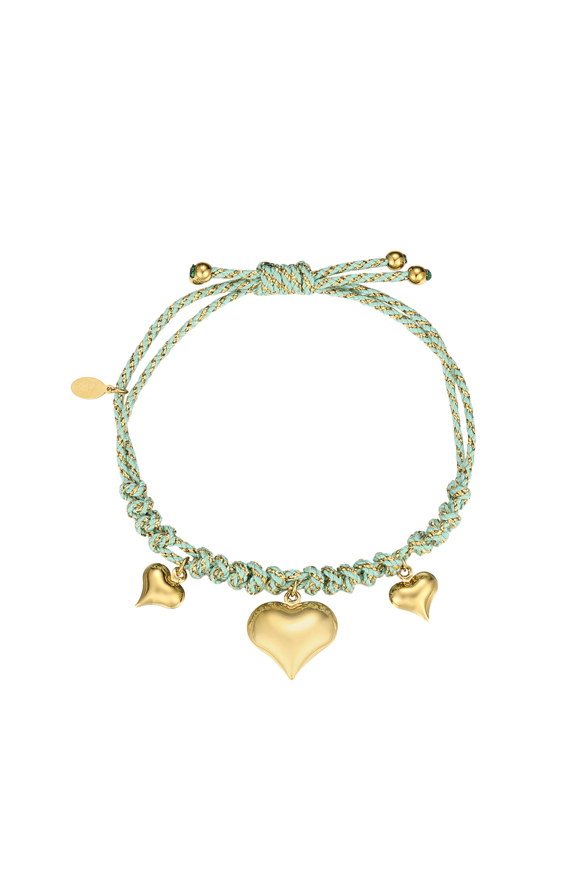 Heartfelt rope bracelet - Green and gold color 2